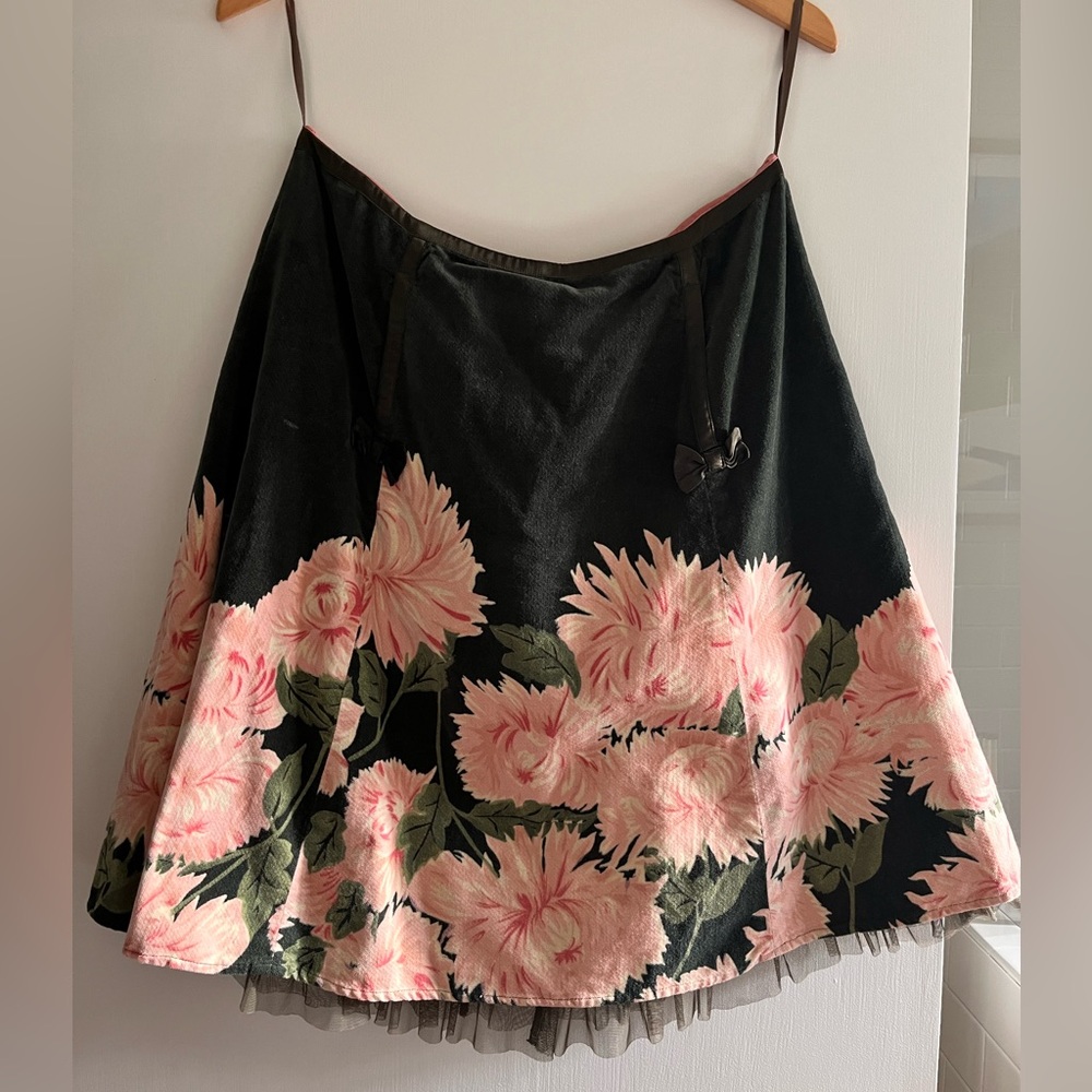 Velvet, floral Anthropologie skirt.